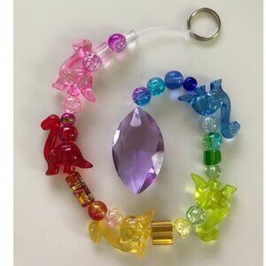 Dinosaur Beaded Suncatcher Rainbow Purple Crystal Prism Hanging Patio Decor